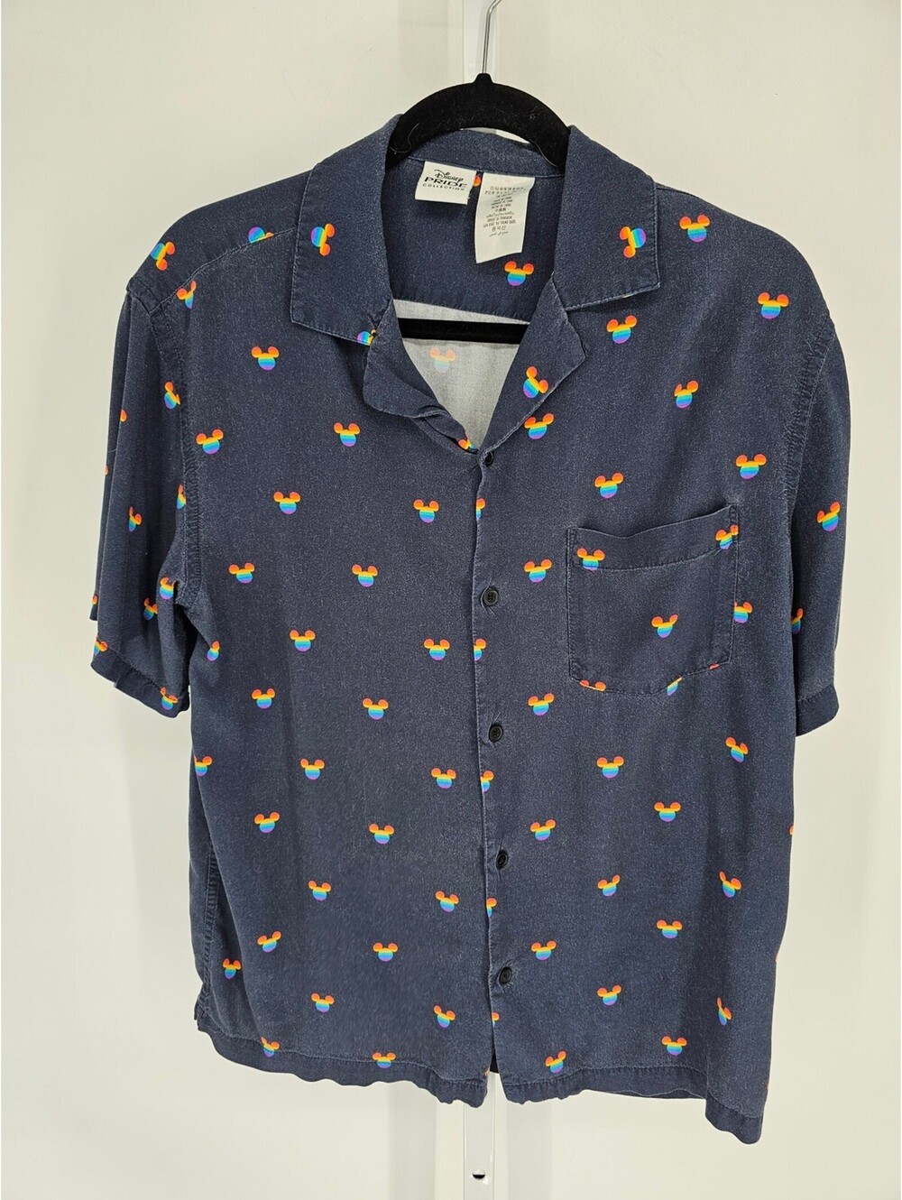 Disney Pride Collection Mens Sz M Short Sleeve Button Up Shirt Rainbow Mickey